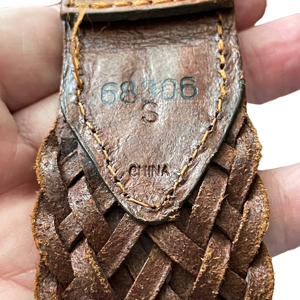 Warm Brown Woven Leather Belt with Large Square Buckle Size Small - Picture 9 of 10